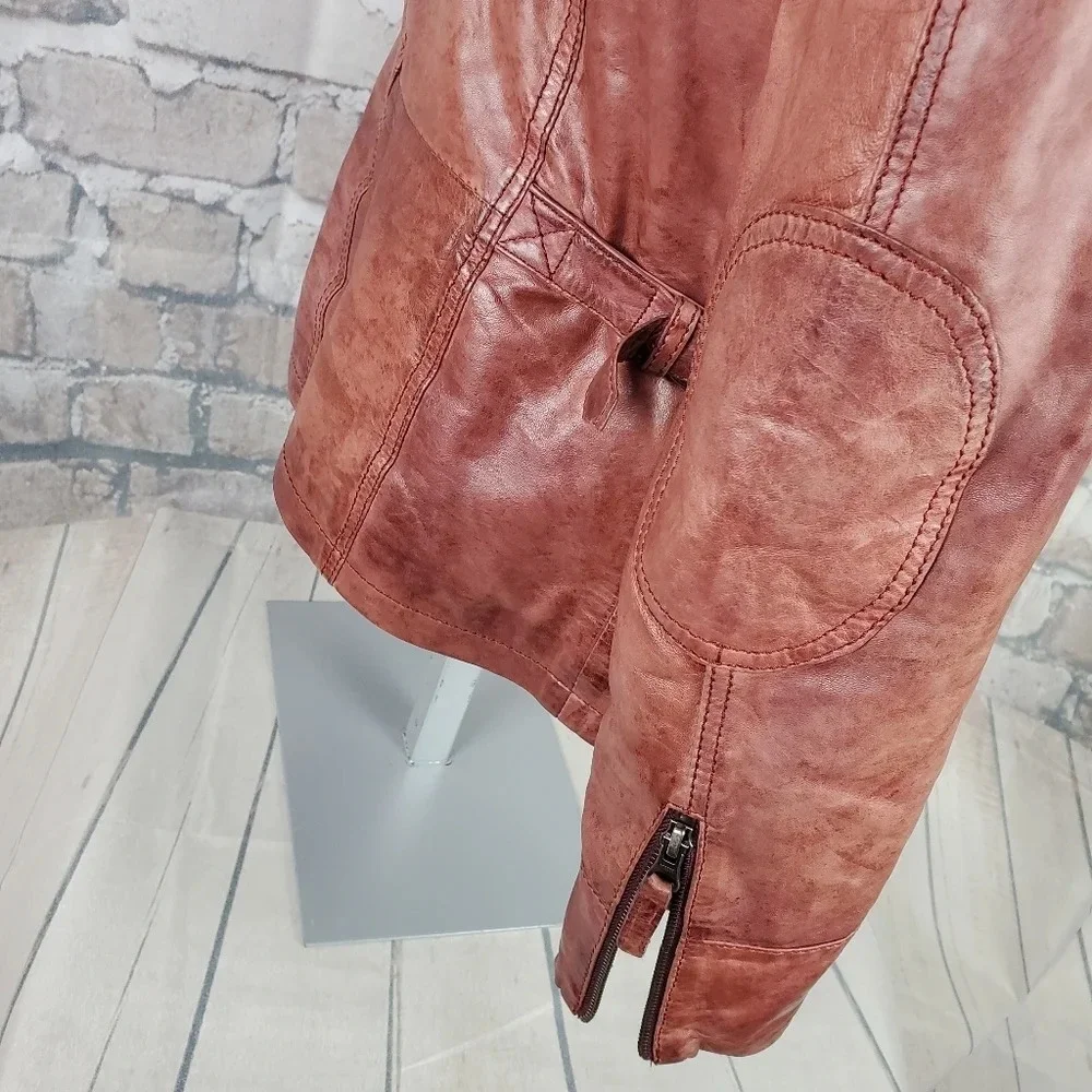 Di Capra Int Moto  Leather Jacket Mottled Two Tone Oxblood Size Small - Picture 11 of 16